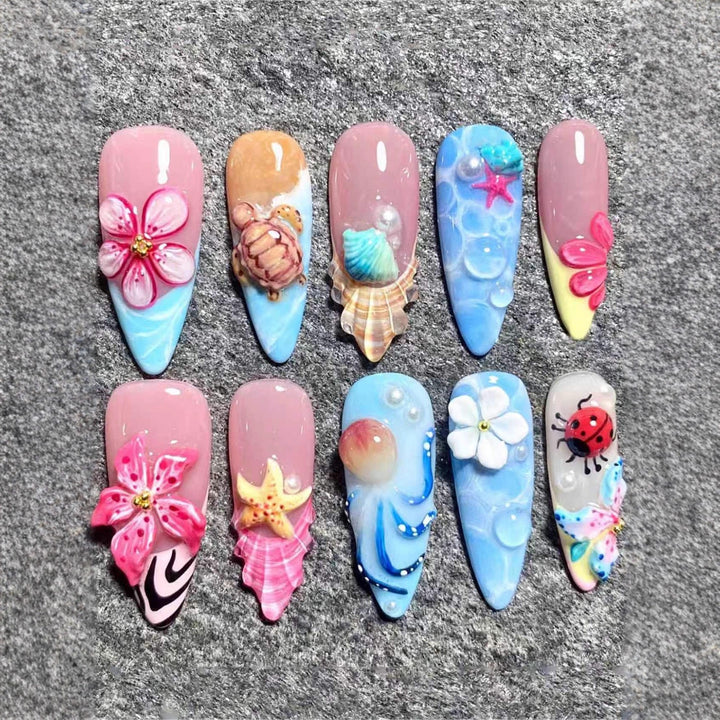 Artistic Ocean-Inspired Nail Art Enhancements Bowlift