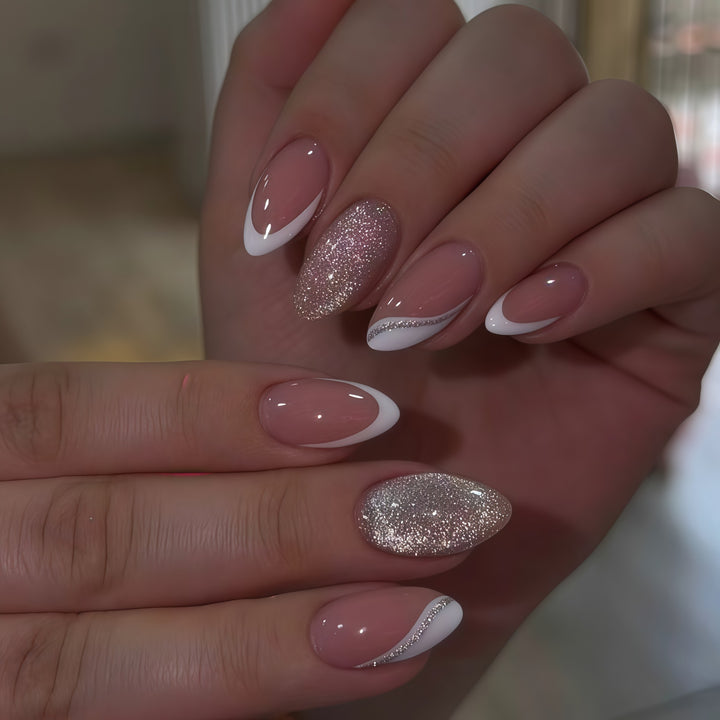 Elegant Glitter French Tip Nail Art Extensions Bowlift