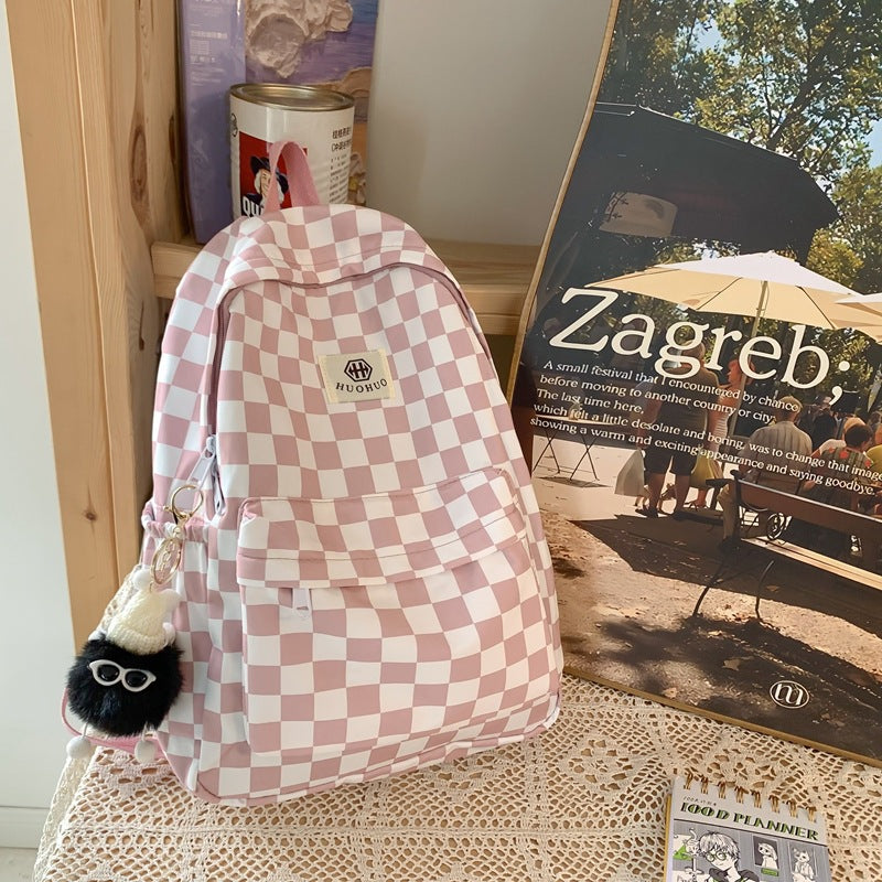 Stylish Checkerboard Pattern Backpack