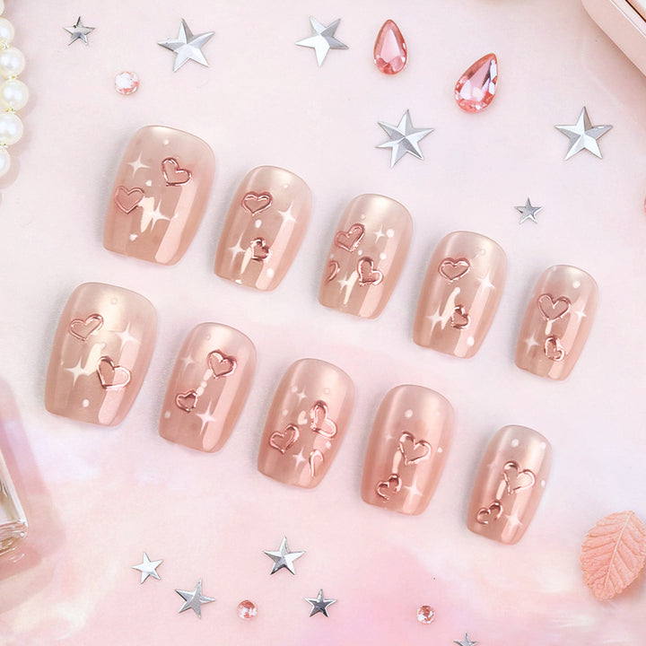 Heart-Embellished Press-On Nail Set Bowlift