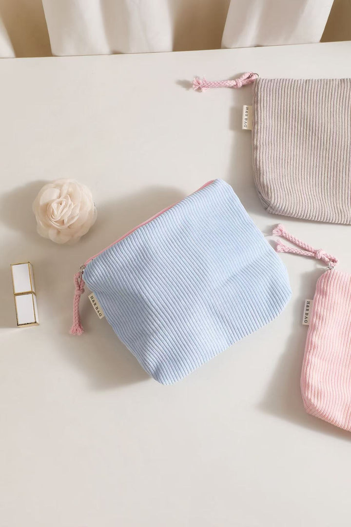 Corduroy Zip Cosmetic Pouch with Tassel Pull Bowlift