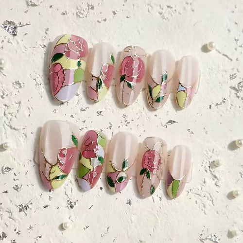 Floral Themed Press-On Nail Art Set Bowlift