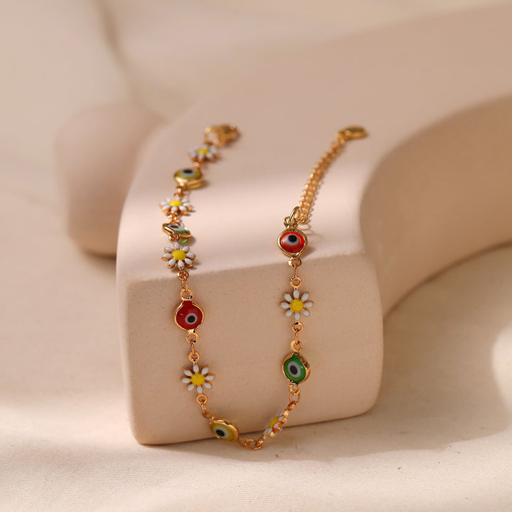 Floral Evil Eye Charm Anklet Bowlift