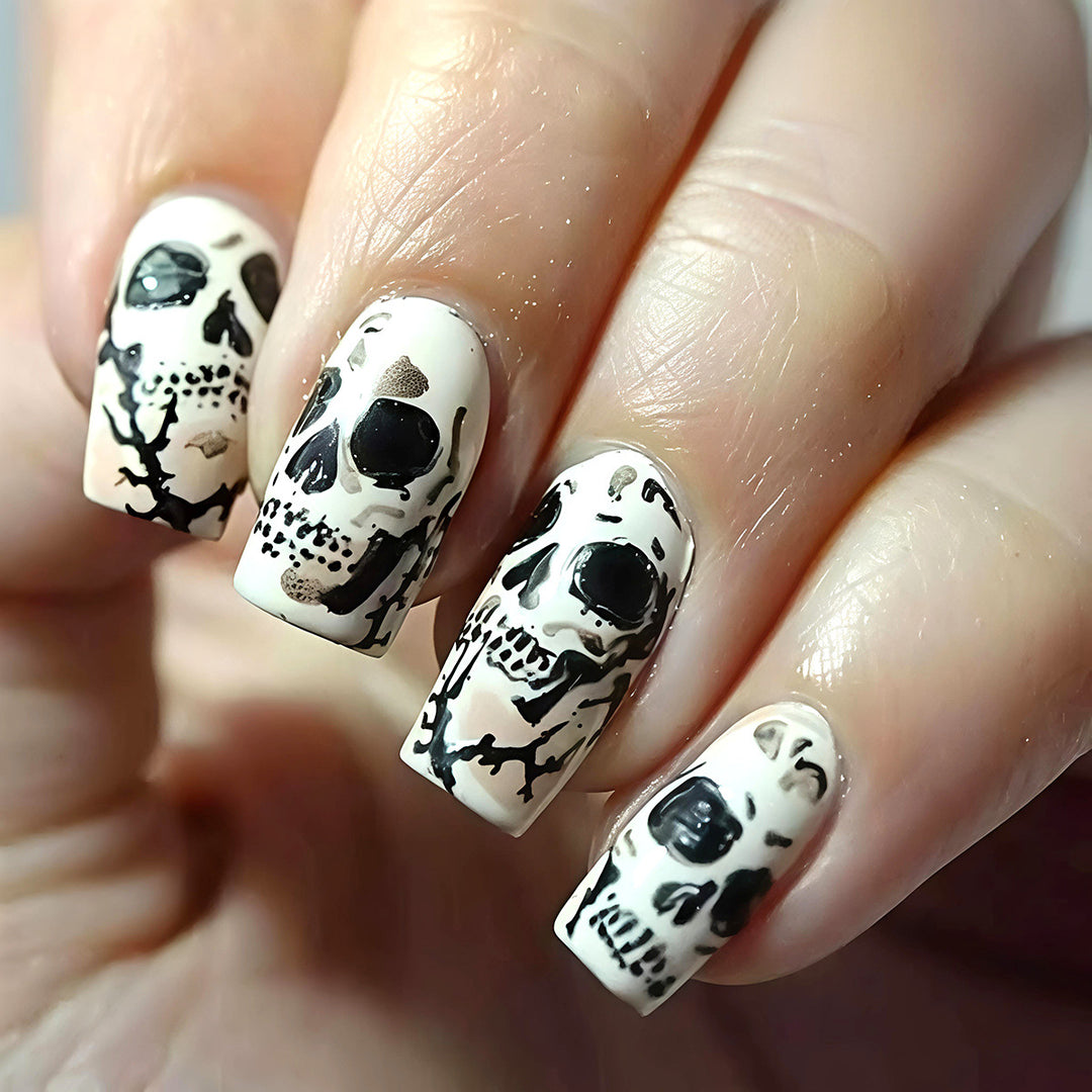 Artistic Skull-Themed Nail Art Bowlift