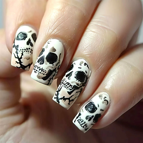 Artistic Skull-Themed Nail Art Bowlift