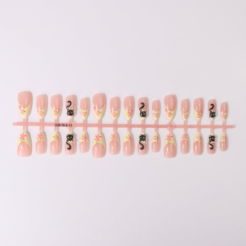 Artistic Cat-Themed Press-On Nail Tips Bowlift