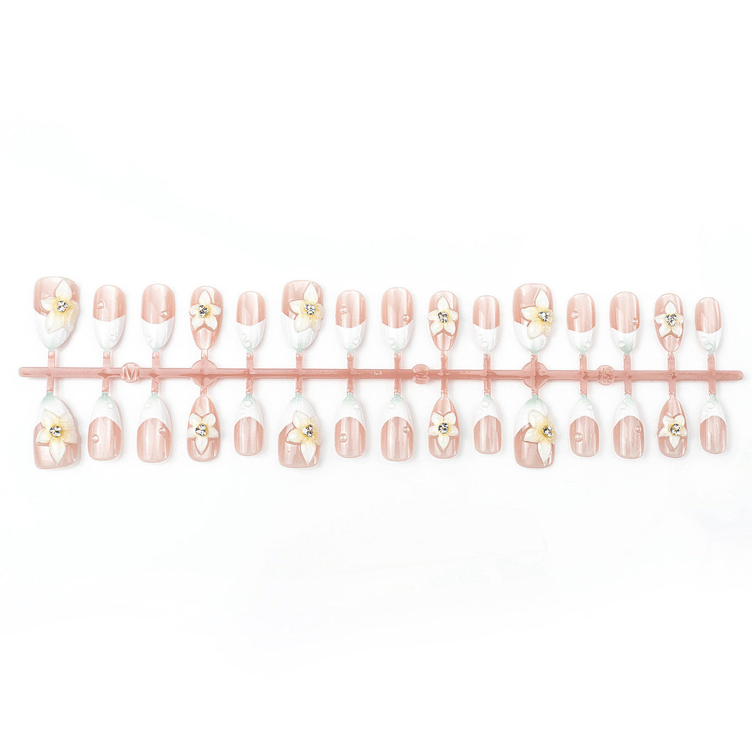 Premium Decorative Press-On Nail Set with Floral Accents Bowlift