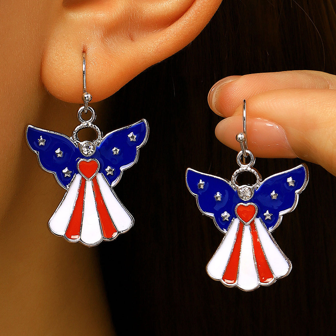 Women's nan patriotic novelty dangle hook earrings with laser-printed wooden fireworks charm Bowlift