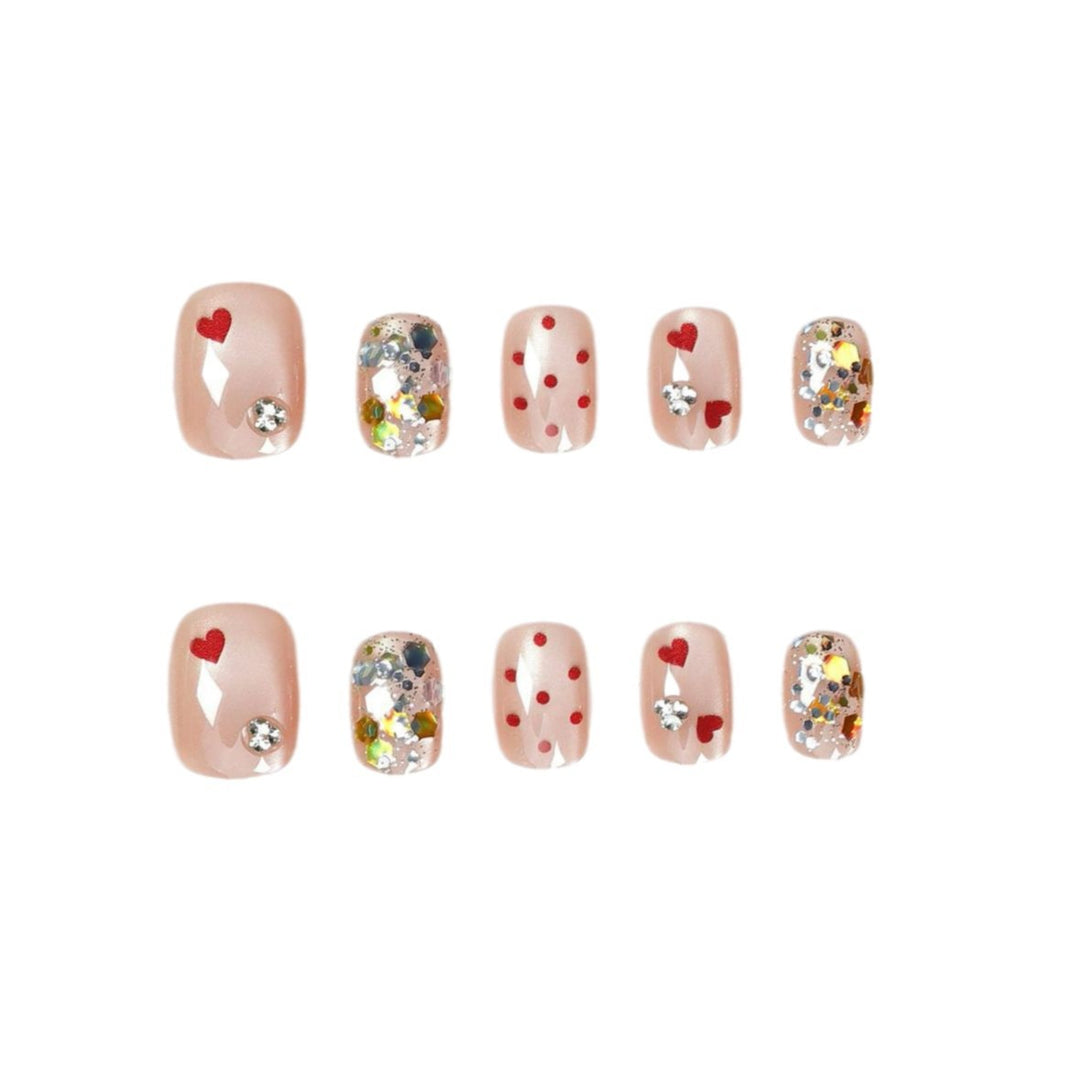 Artistic Heart-Themed Press-On Nail Set Bowlift