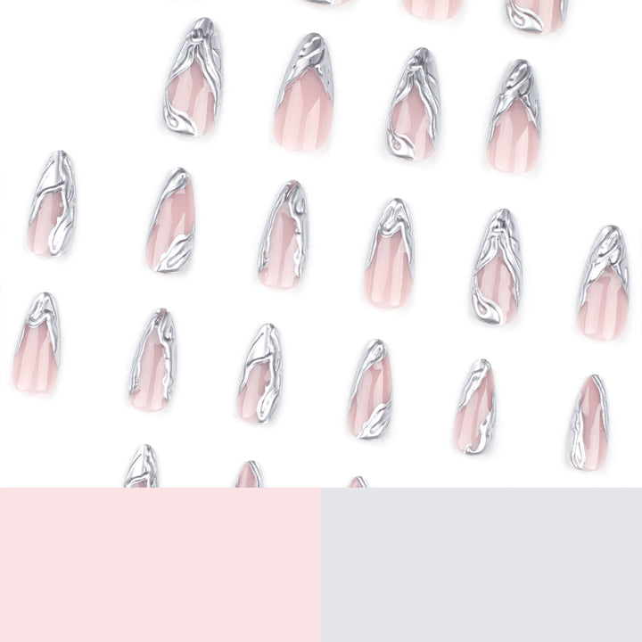 Artistic Acrylic Stiletto Nails with Elegant Metallic Decorations Bowlift