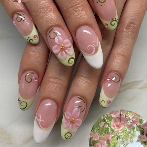 Artistic Floral-Accent Press-On Nail Set Bowlift