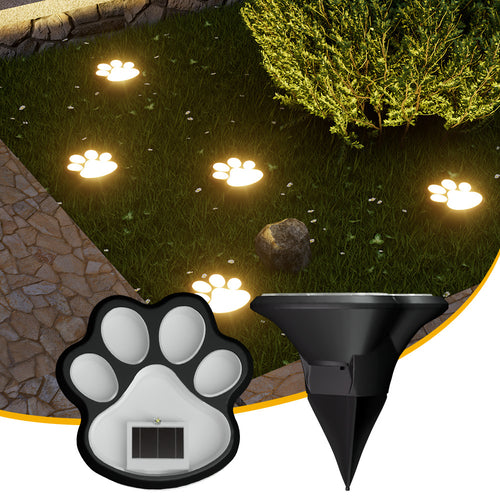 Paw Print Solar Garden Pathway Stake Lights With Integrated Panel And Ground Spike Mount Bowlift