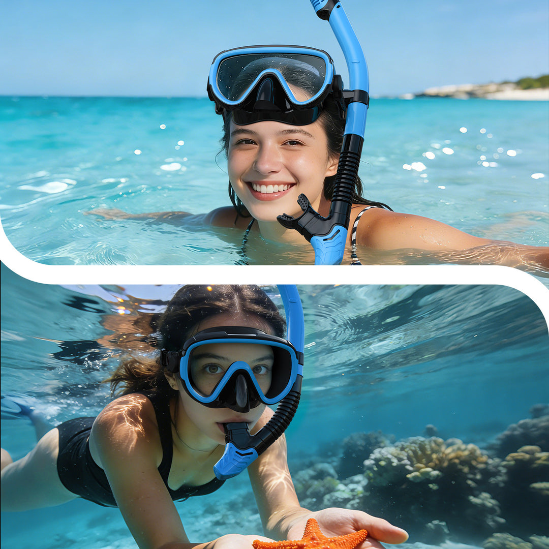 Premium dive mask with anti-fog function and flexible breathing tube Bowlift