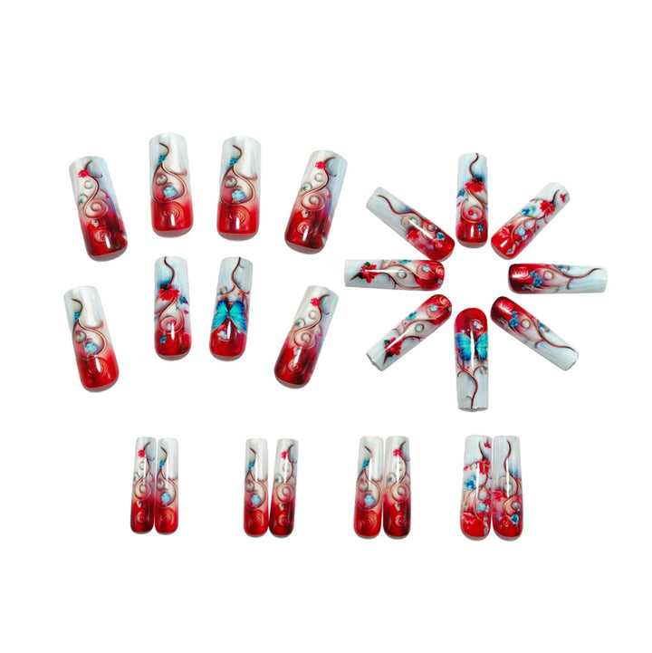 Artificial nails with flower and butterfly design Bowlift