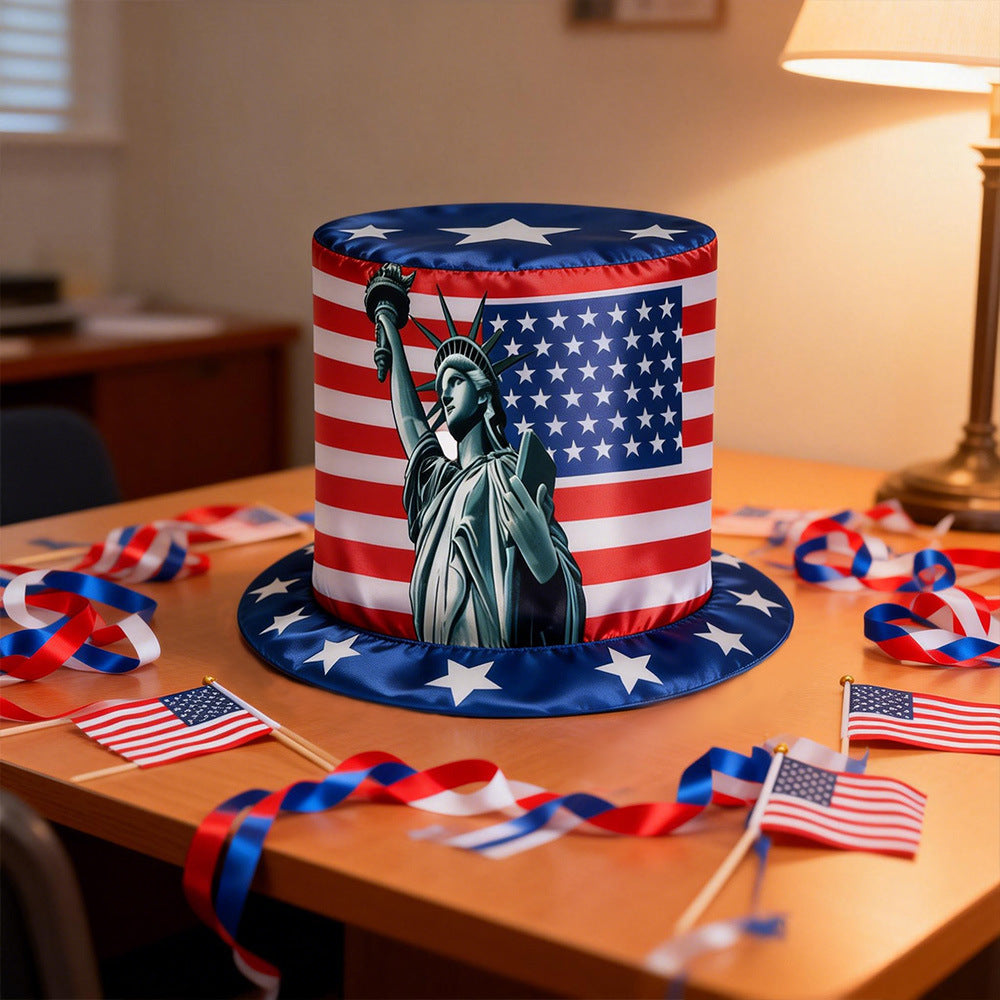 Unisex nan more patriotic top hat with star stripe motif and wide brim for celebrations Bowlift