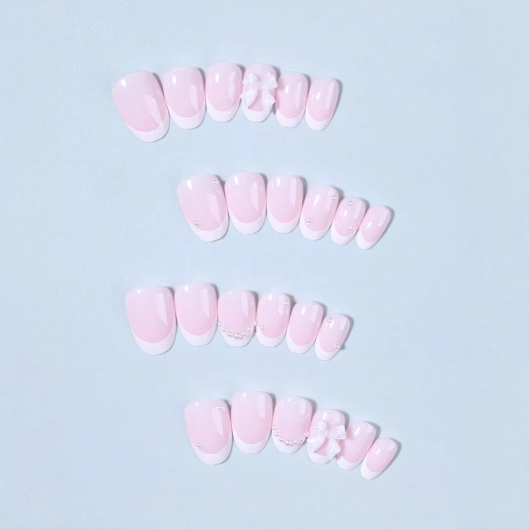 Artificial nail set with exquisite 3D flowers and elegant pearl embellishments Bowlift