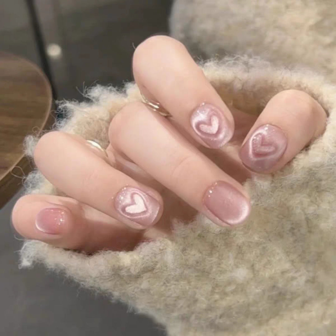 Elegant Press-On Nail Set with Heart and Bow Designs Bowlift