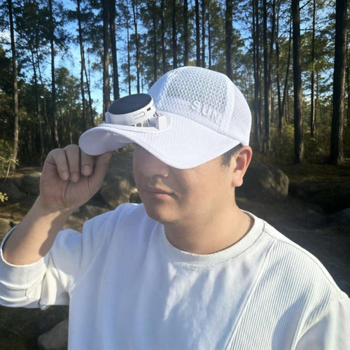 Sun Cap with removable solar fan, breathable mesh and adjustable umbrella Bowlift