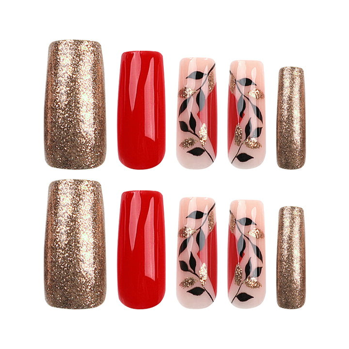 Artful Gel Nails with Elegant Floral Design and Glitter Accents Bowlift