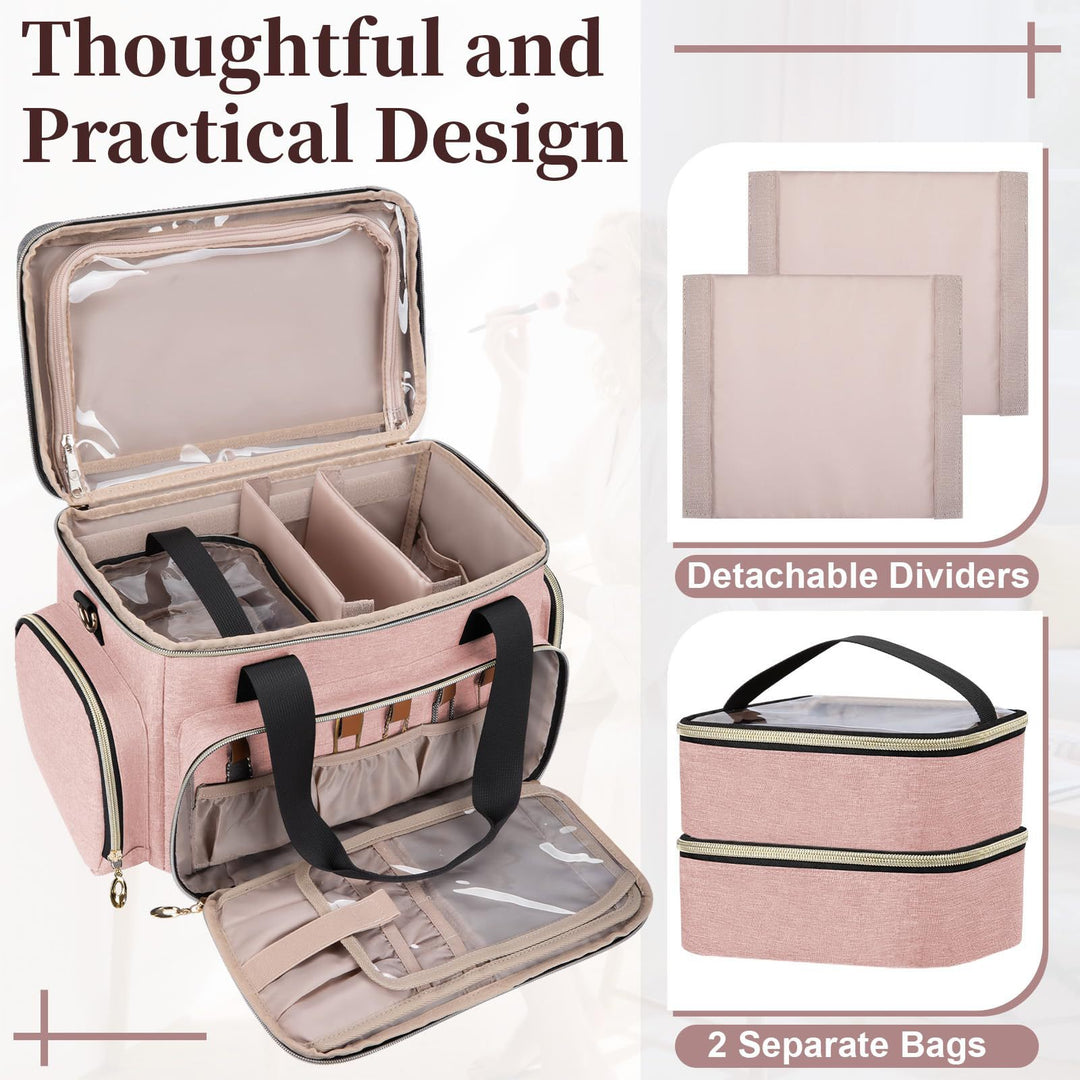 Cosmetic organizer bag with multiple compartments and transparent pockets Bowlift