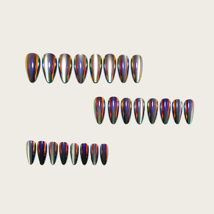 Glossy Artificial Nails in Futuristic Style Bowlift
