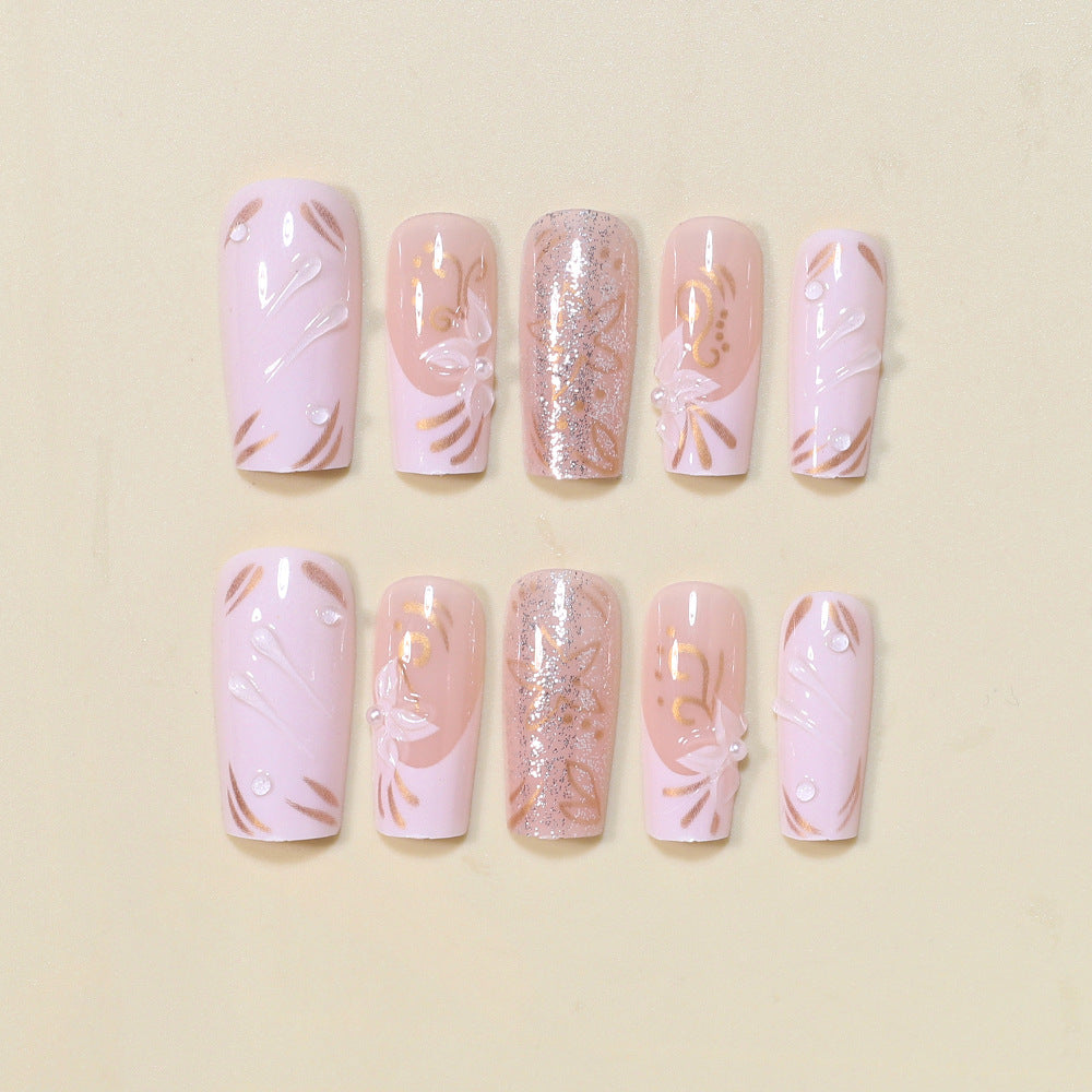 Decorative Long Press-On Nail Art Set Bowlift