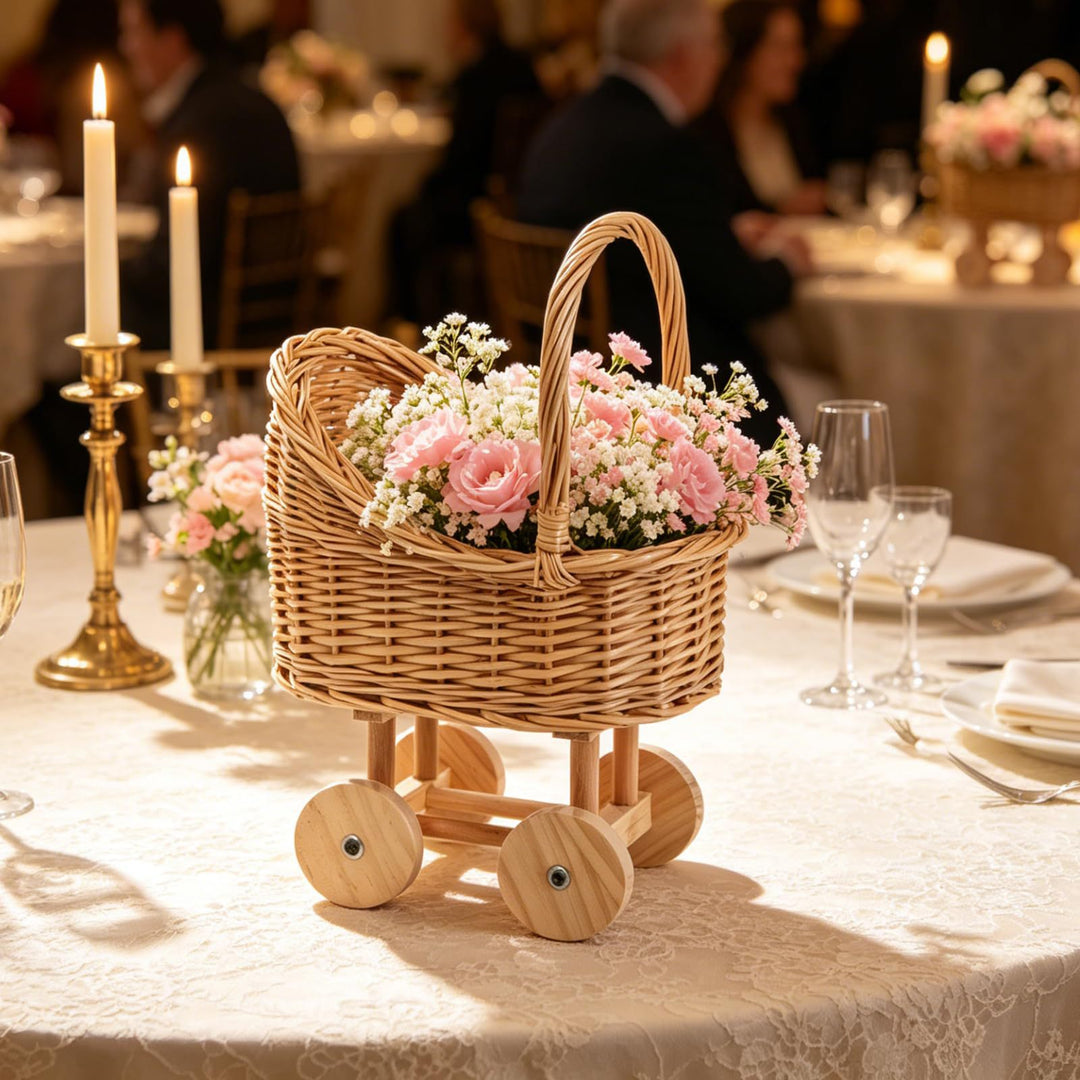 Playful Flower Basket On Wheels Bowlift