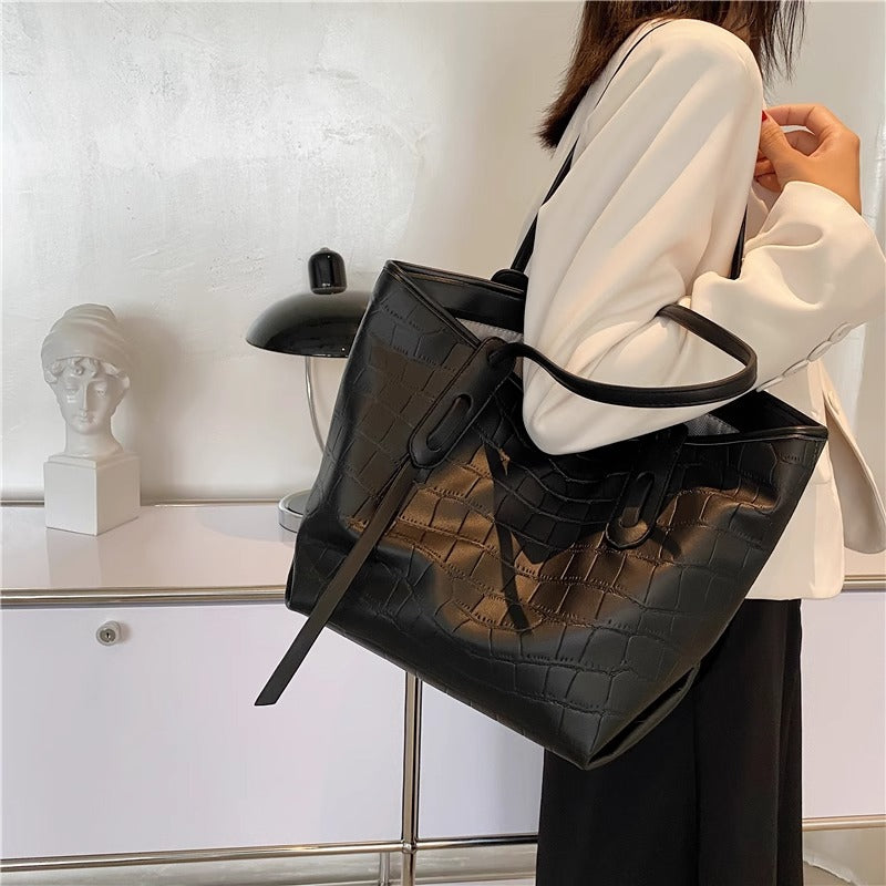 Modern Crocodile-Embossed Tote Bag Bowlift
