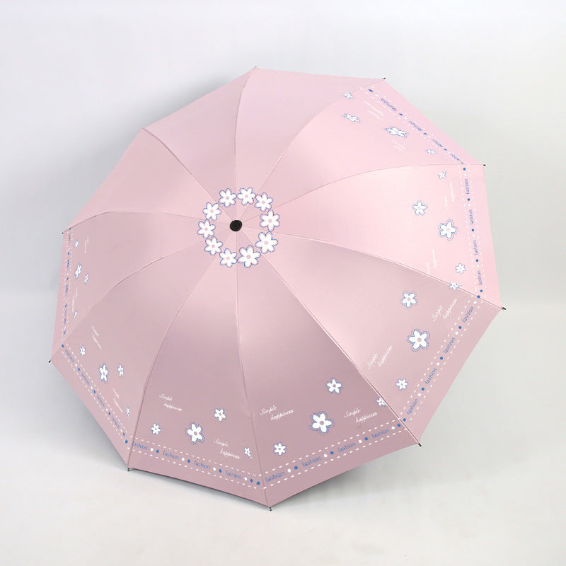 Women's Folding Umbrella with Floral Patterns and UV Protection Bowlift