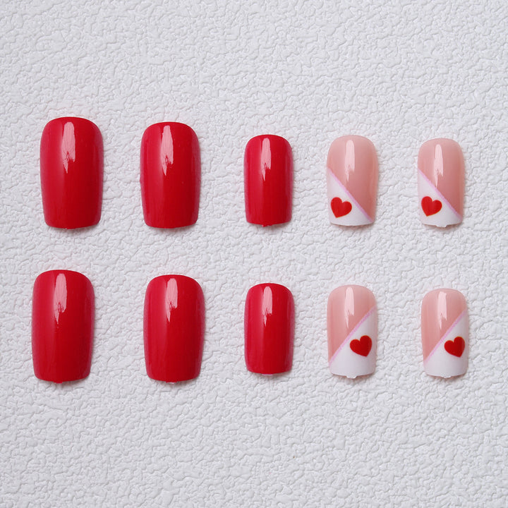 Heart-Embellished Press-On Nail Art Bowlift