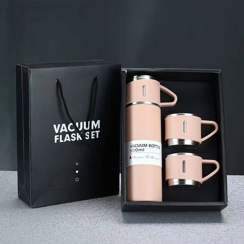 Women’s stainless steel vacuum flask with two accompanying cups Bowlift