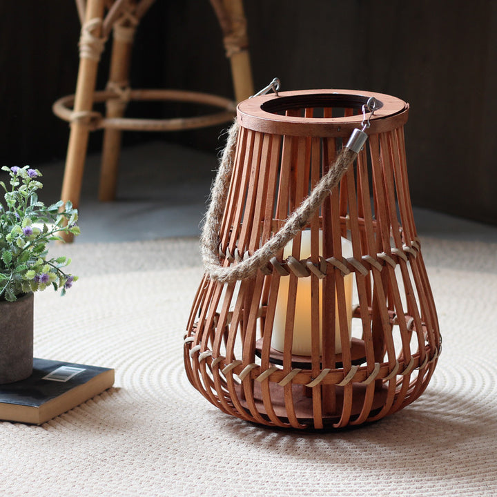 Handcrafted lantern made of wood and wicker Bowlift