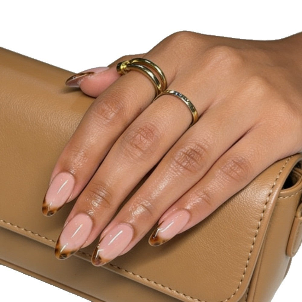 Almond-Shaped Press-On Nails with Elegant Brown Tips Bowlift