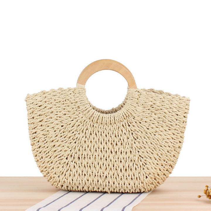 Designer bag made of hand-woven wicker with wooden handle Bowlift
