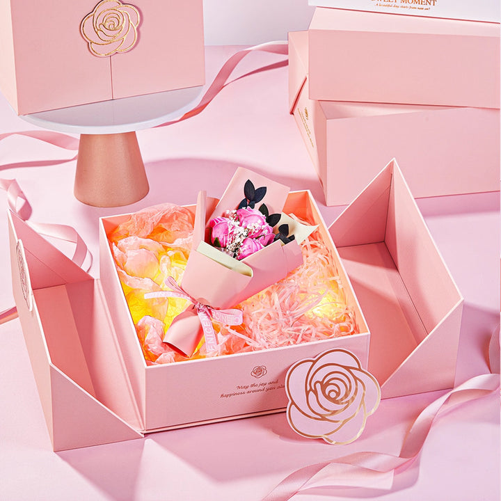 Luxurious rose-emblem gift box set with matching carry bag and magnetic closure Bowlift