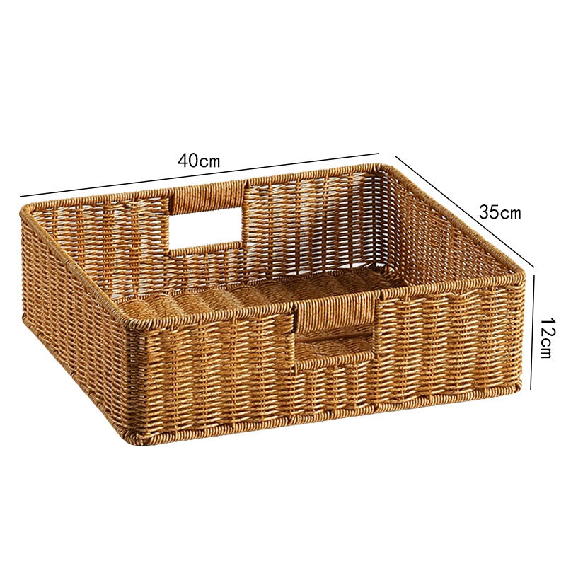 Handwoven Rectangular Storage Basket with Cut-Out Handles Bowlift