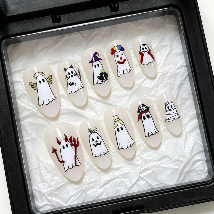 Halloween-Themed Ghost Design Press-On Nail Art Set Bowlift