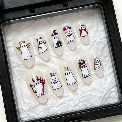Halloween-Themed Ghost Design Press-On Nail Art Set Bowlift