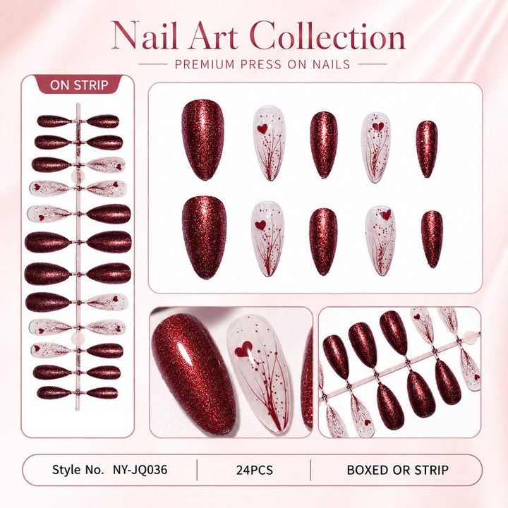 Luxury artificial nails with glitter and heart design Bowlift