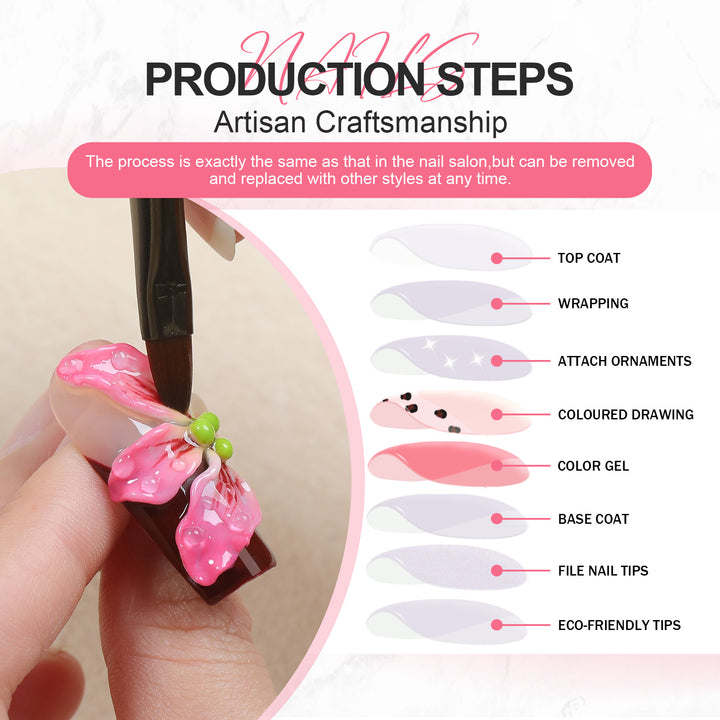 Artificial Nail Set with Floral Designs and Glamorous Decorations Bowlift