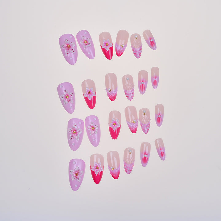 Elegant Floral-Accented Press-On Nail Set Bowlift