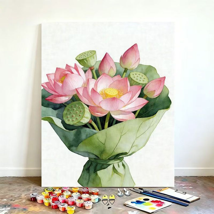 Watercolor Lotus Flower Canvas Art Kit Bowlift