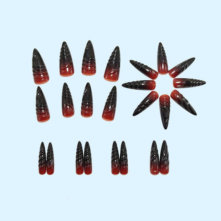 Acrylic Nail Set with Elegant Tips and Black-Red Gradient Color Bowlift