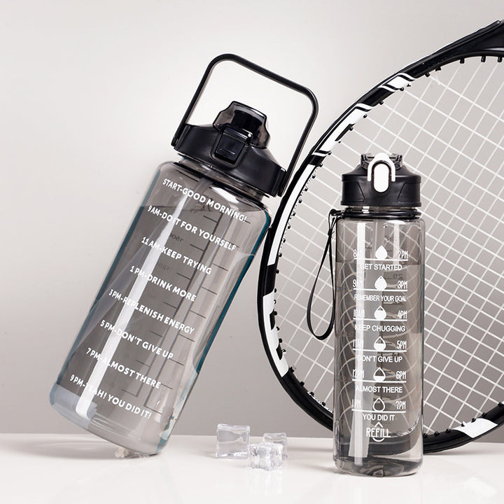 Women's motivation water bottle with integrated time markings and ergonomic design Bowlift