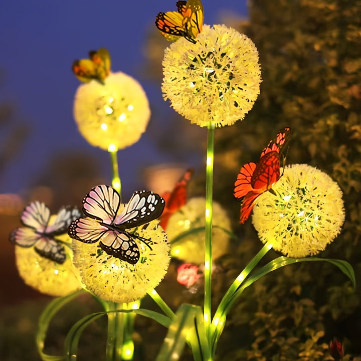 Decorative Solar LED Garden Dandelion Stake Lights With Butterfly Accents Bowlift