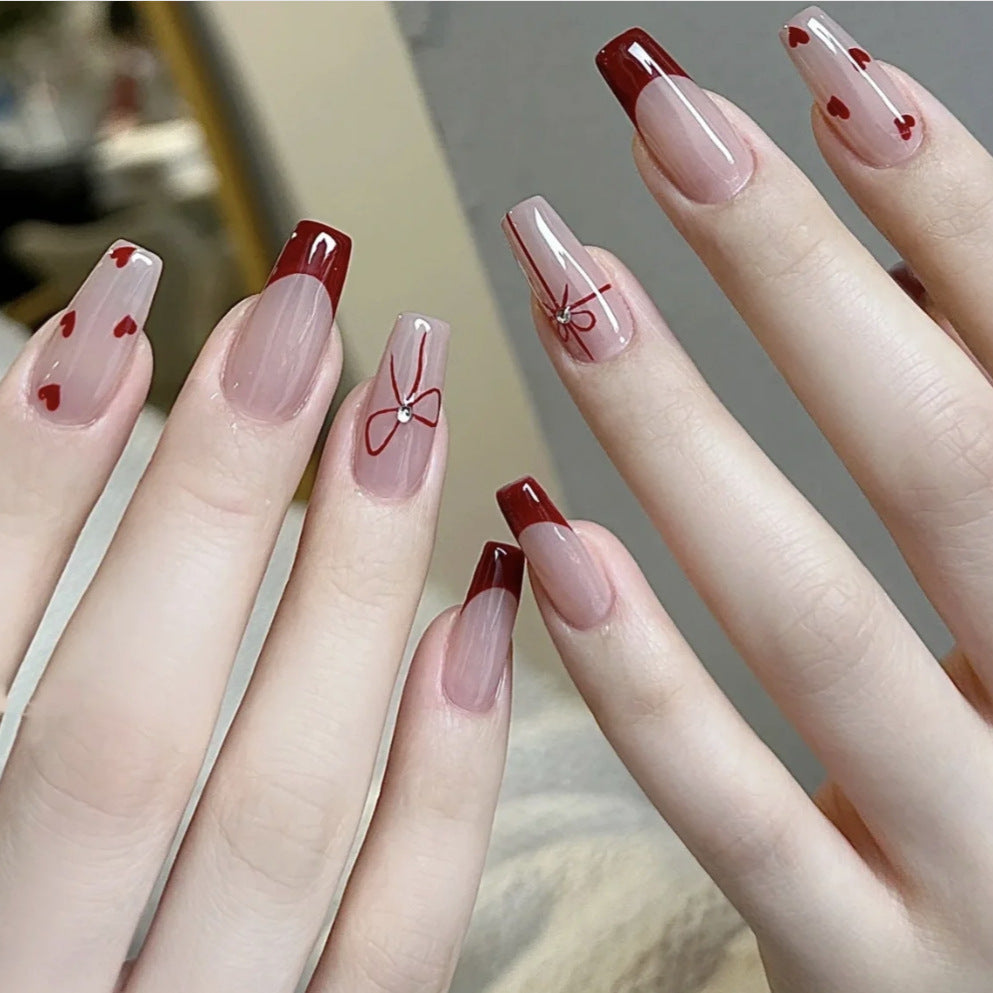 Artistic Heart-Patterned Press-On Nail Set Bowlift