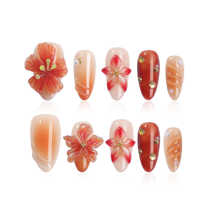 Artificial nail set with handcrafted flower designs Bowlift