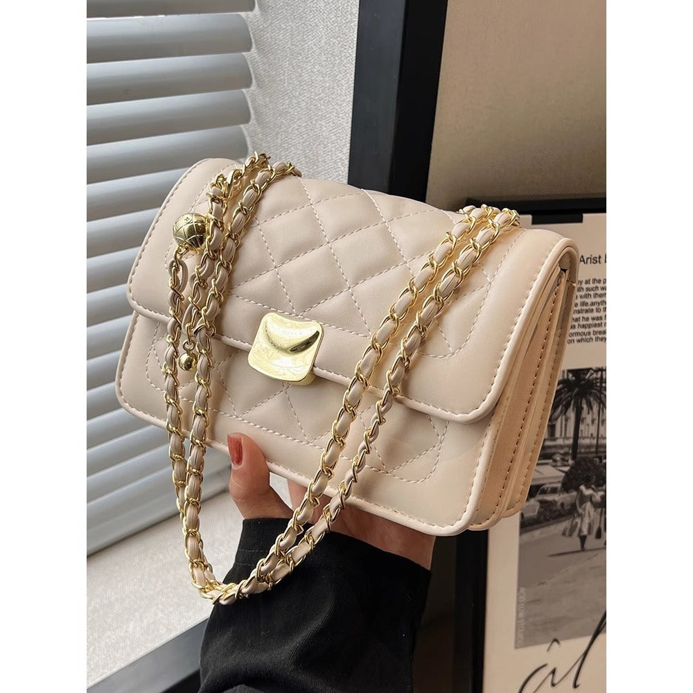 Quilted Chain-Detail Crossbody Purse Bowlift