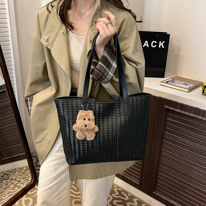 Woven Leather Shoulder Tote Bag Bowlift