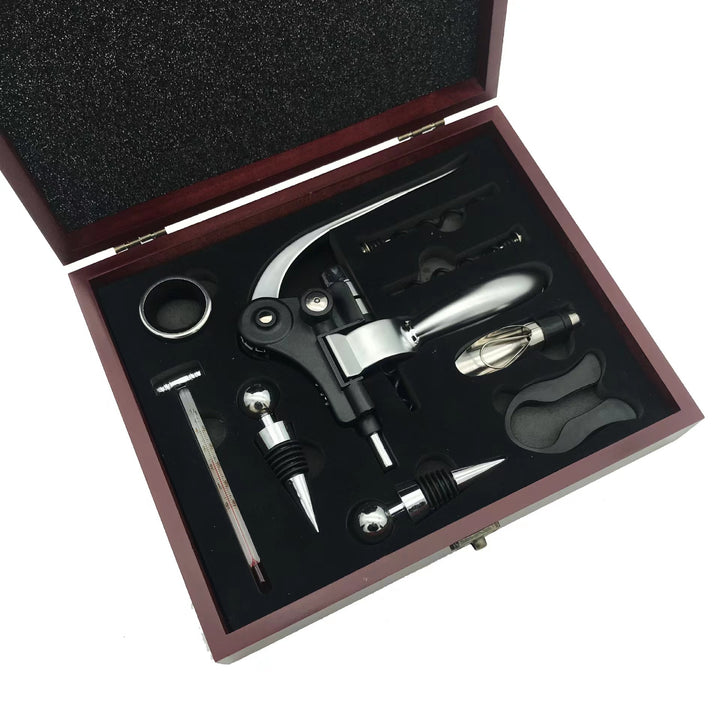 Premium wine accessory gift set with corkscrew foil cutter aerator stopper thermometer Bowlift